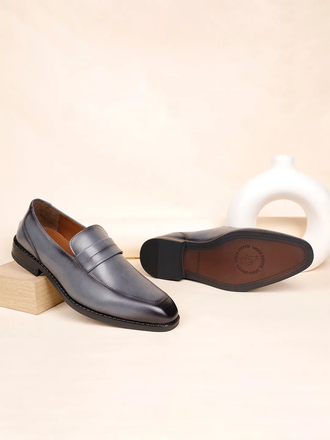 Ash Grey Handcrafted Dual Tone Moccasins Slipon