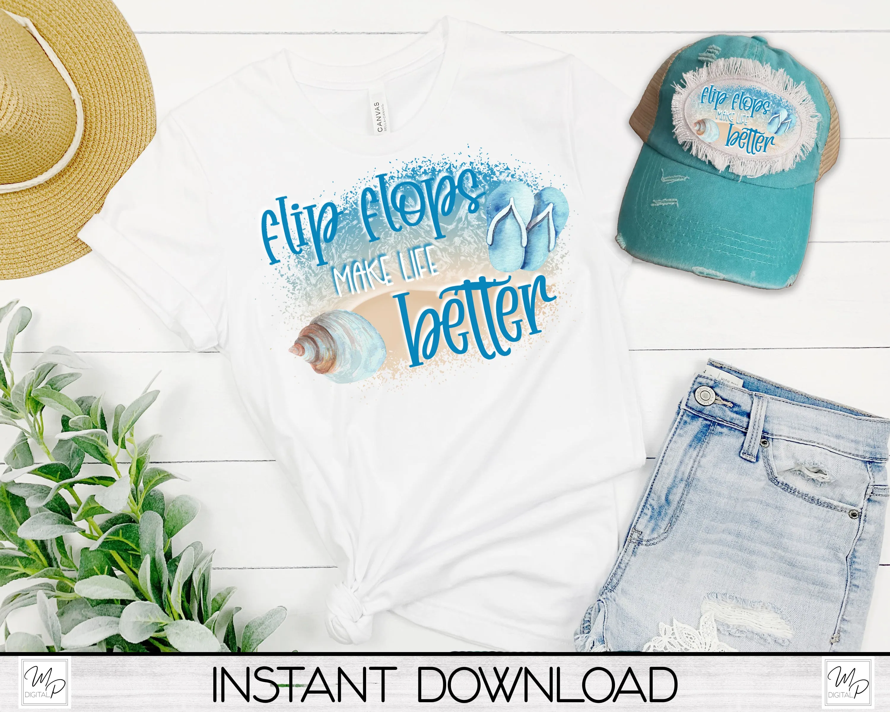 Beach Hat Patch PNG Design for Sublimation, Flip Flops Make Like Better, Digital Download