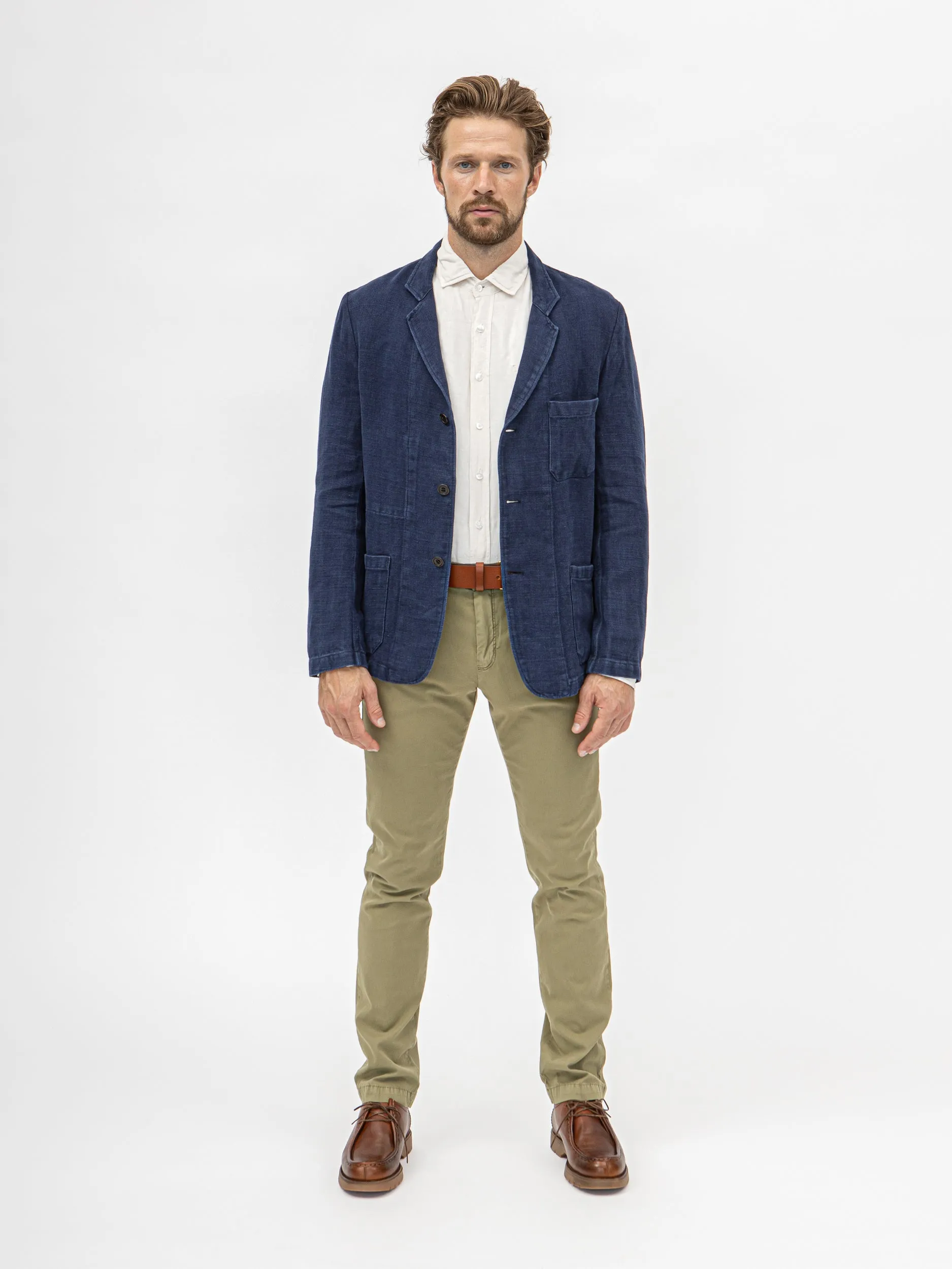 Burrows and Hare Linen Herringbone Blazer - Navy