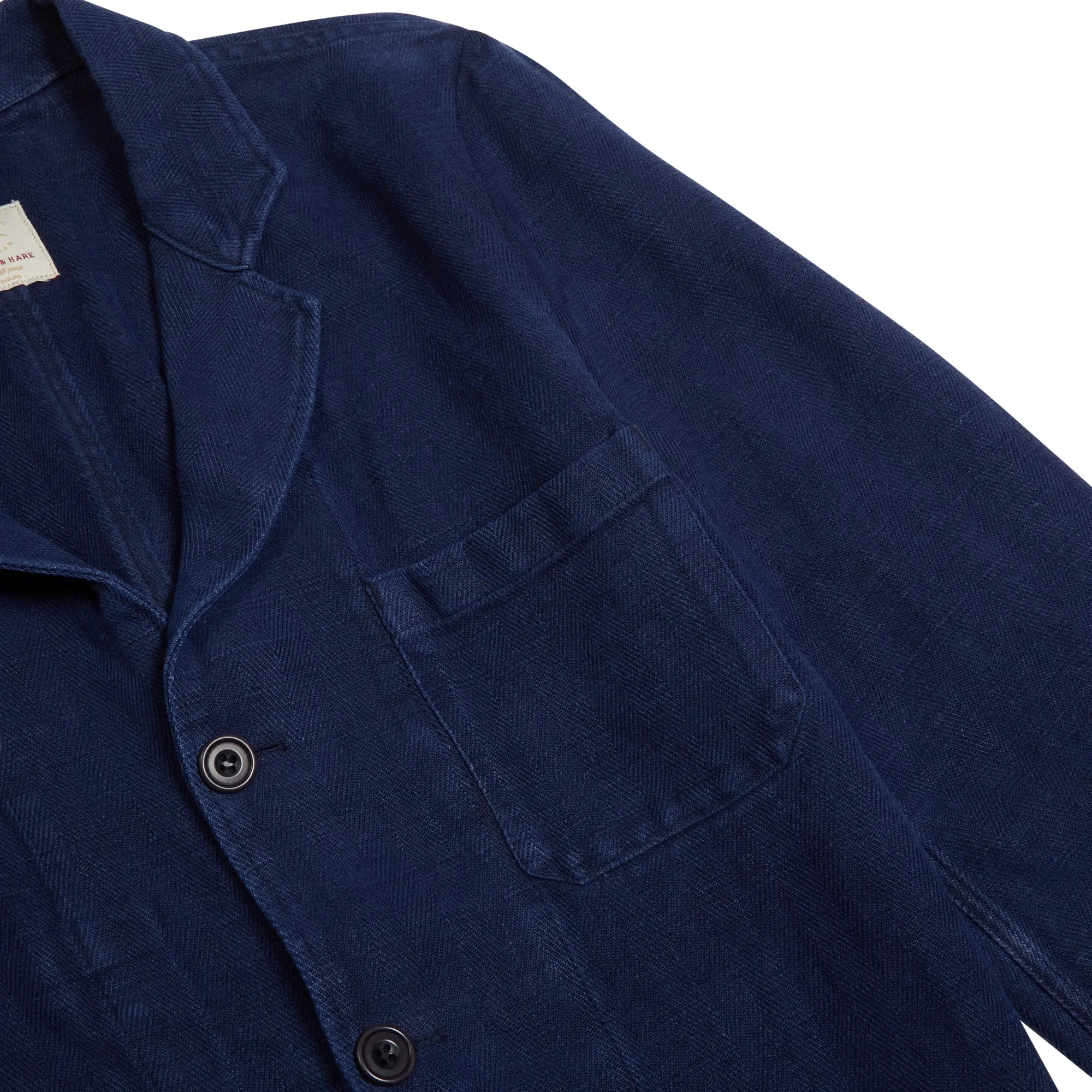 Burrows and Hare Linen Herringbone Blazer - Navy