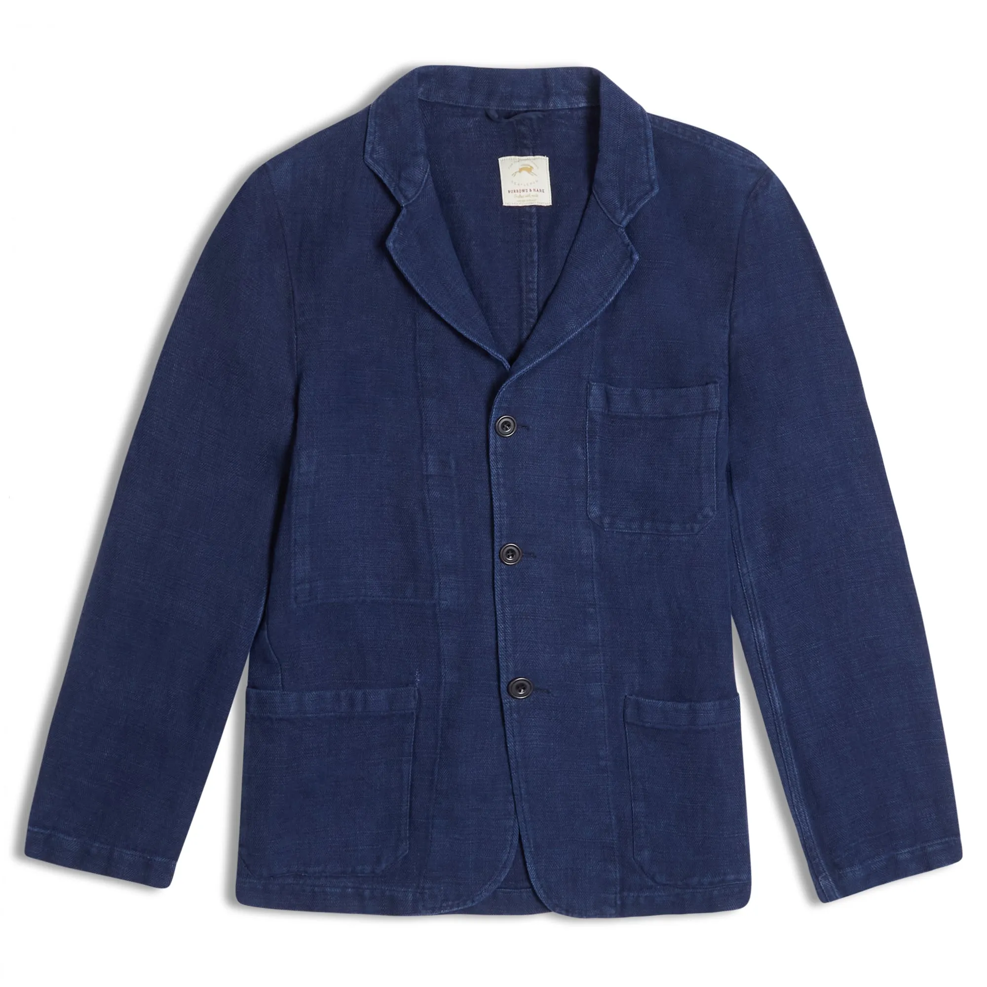 Burrows and Hare Linen Herringbone Blazer - Navy