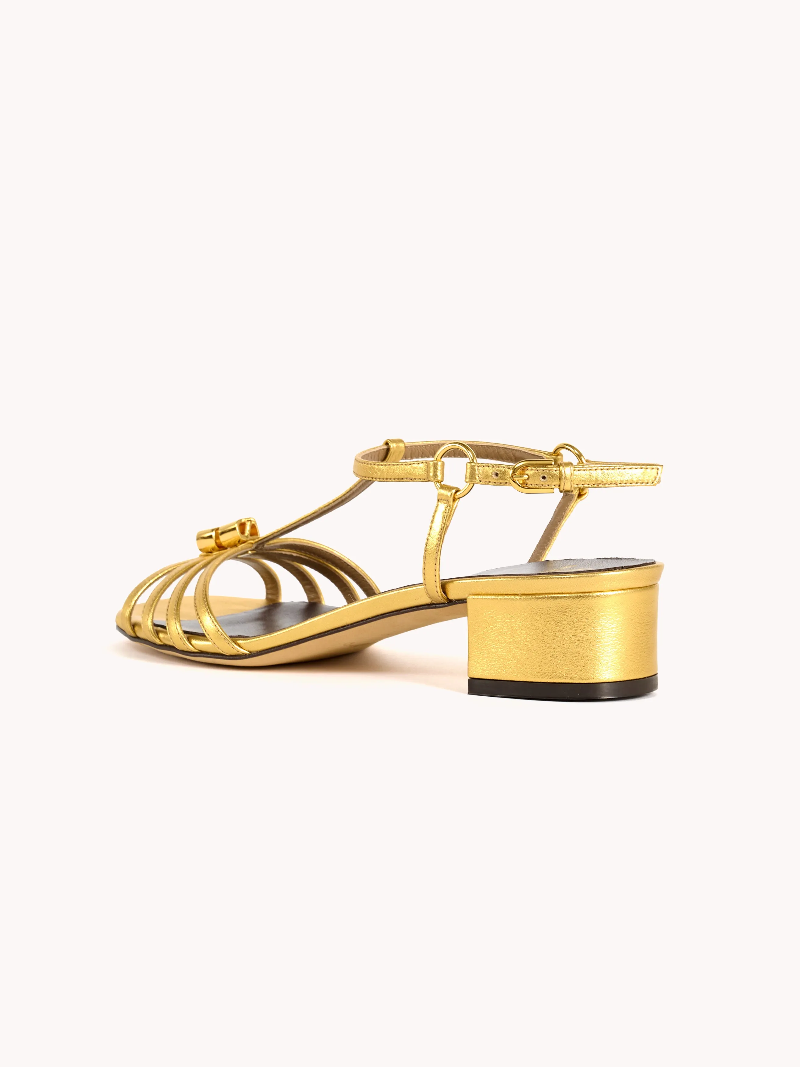Carla Low-heel Metallic Gold Leather Sandals