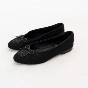 Chanel Black Fabric Ballerina Flats  36.5