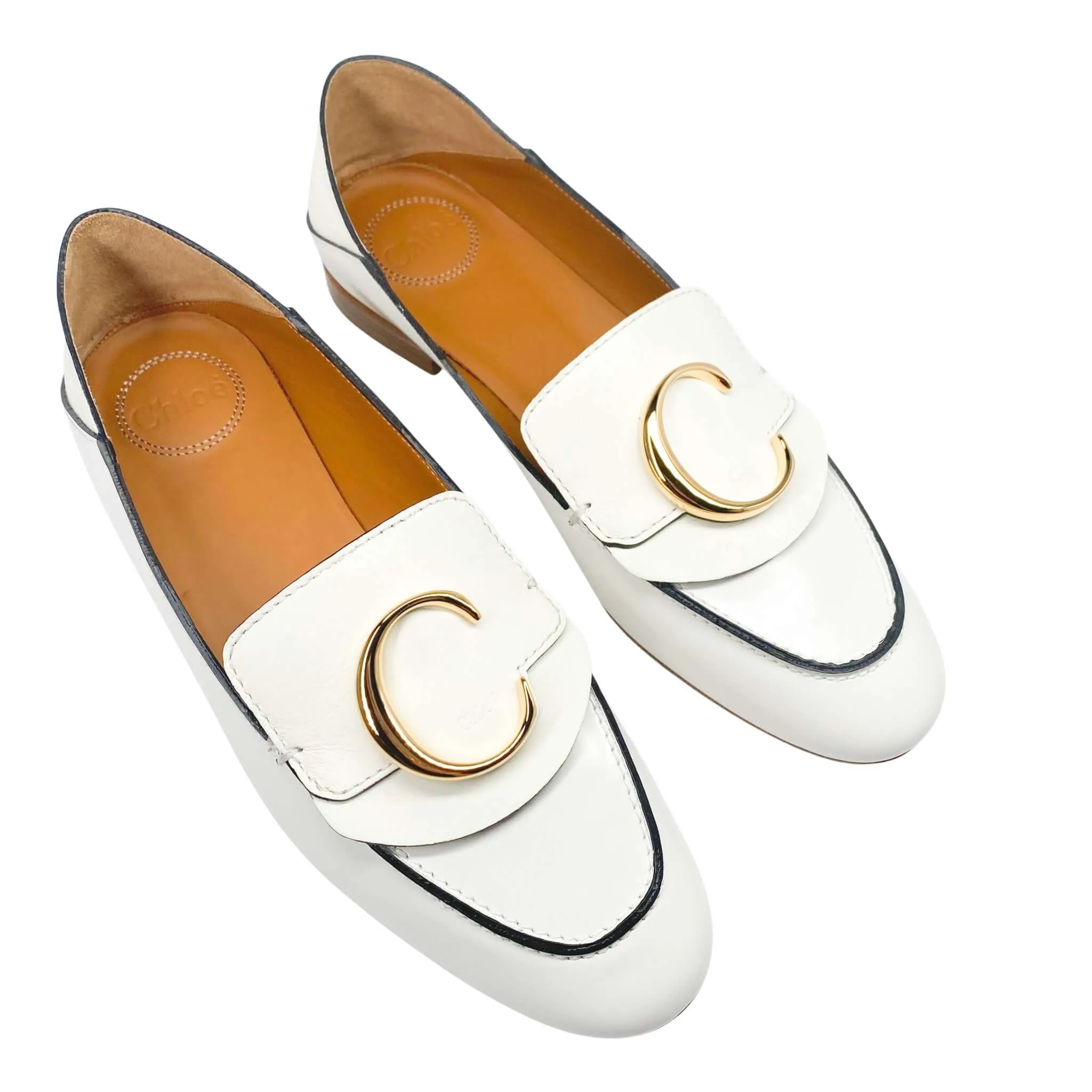 Chloe C Loafers in White Patent Leather