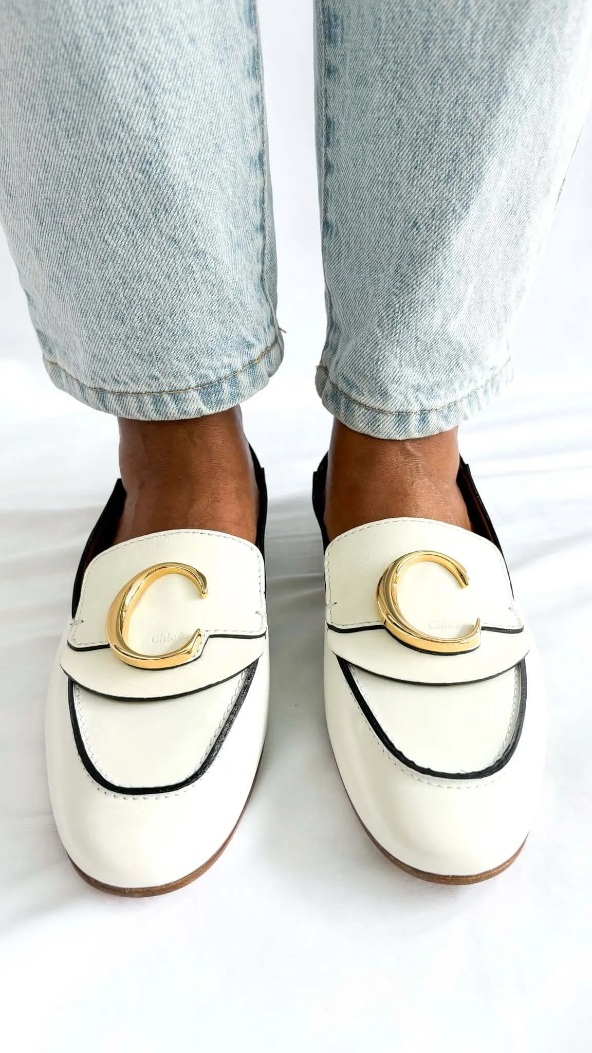 Chloe C Loafers in White Patent Leather
