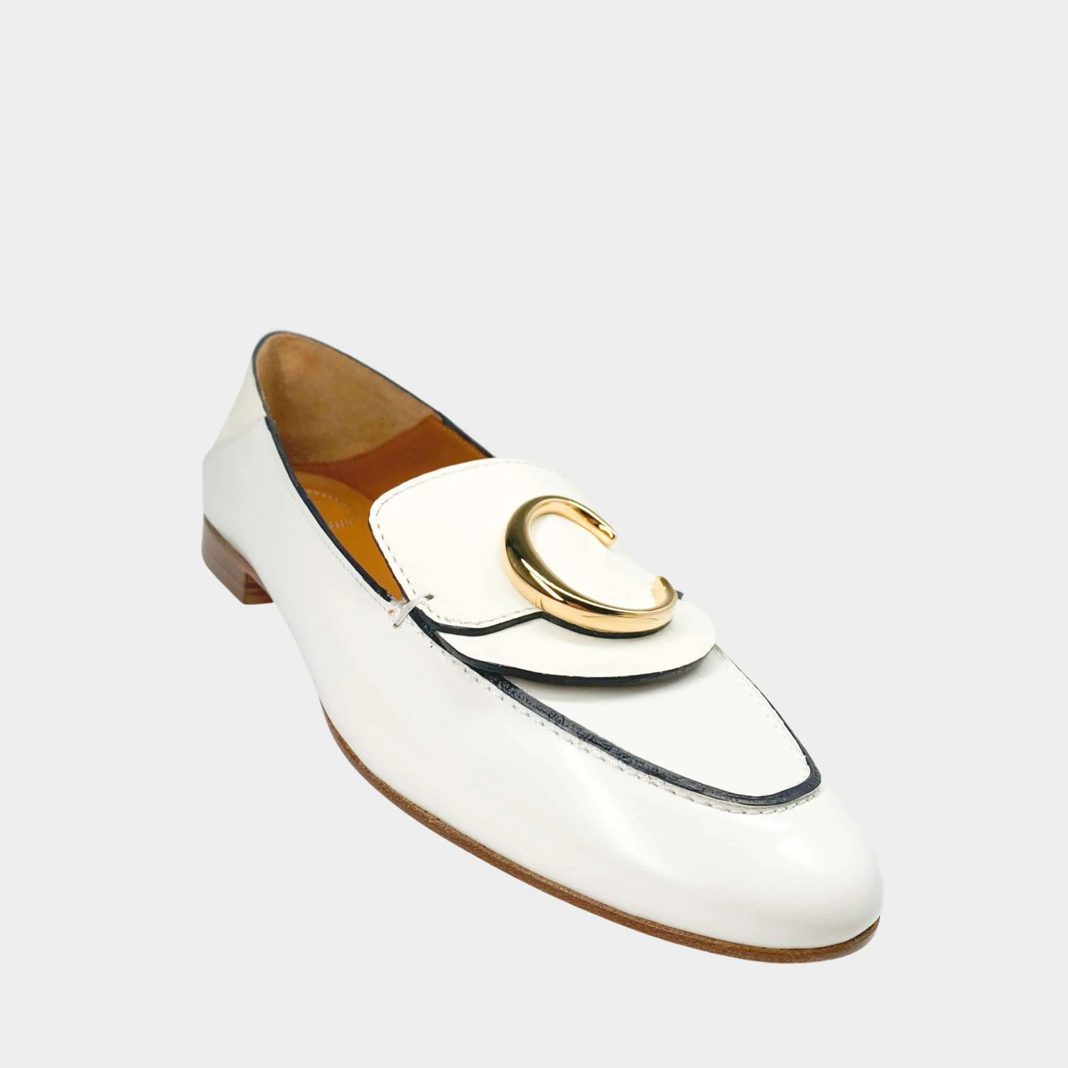 Chloe C Loafers in White Patent Leather