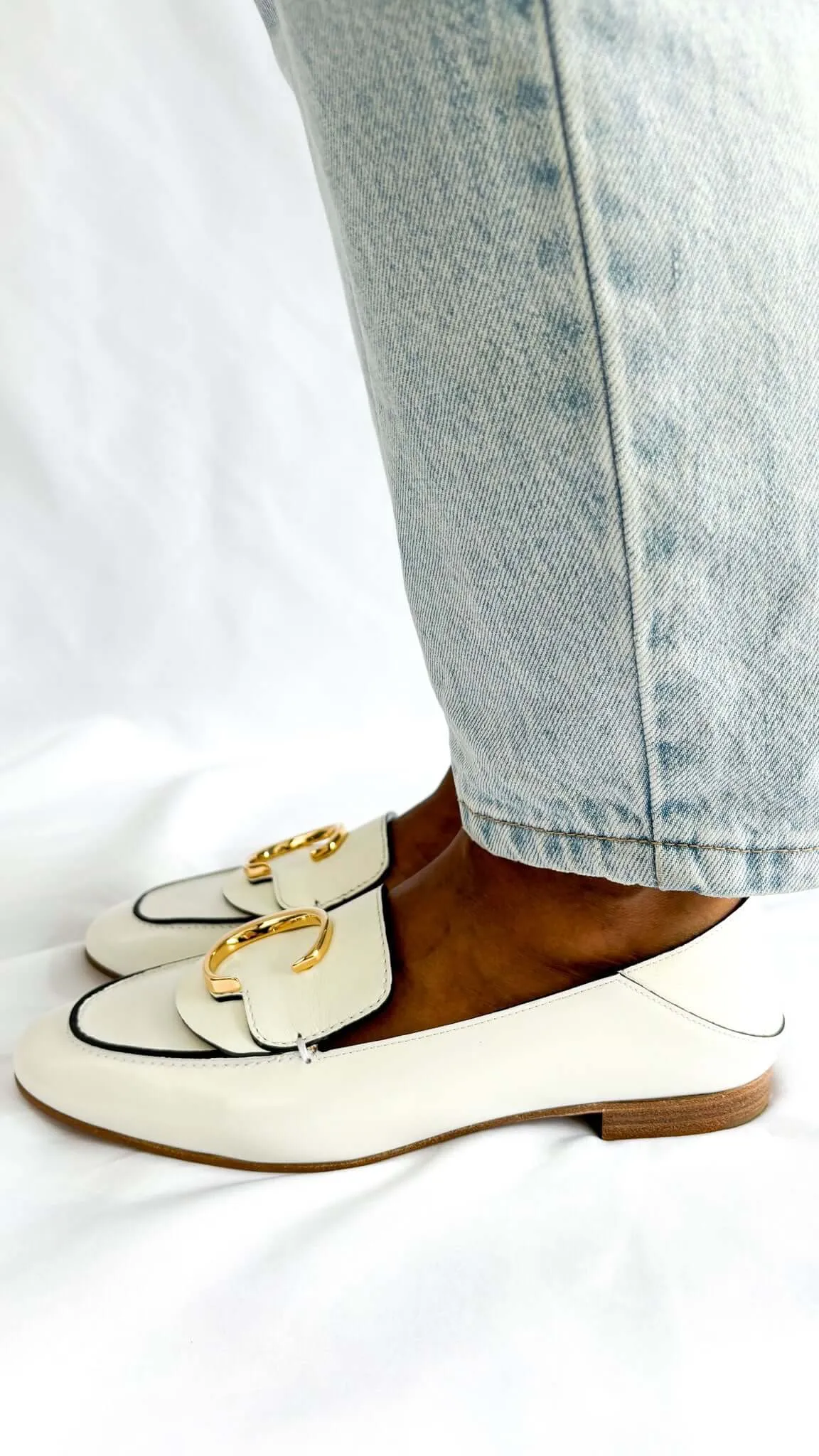 Chloe C Loafers in White Patent Leather