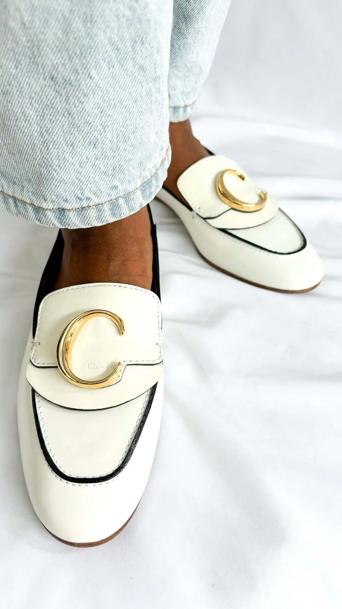 Chloe C Loafers in White Patent Leather