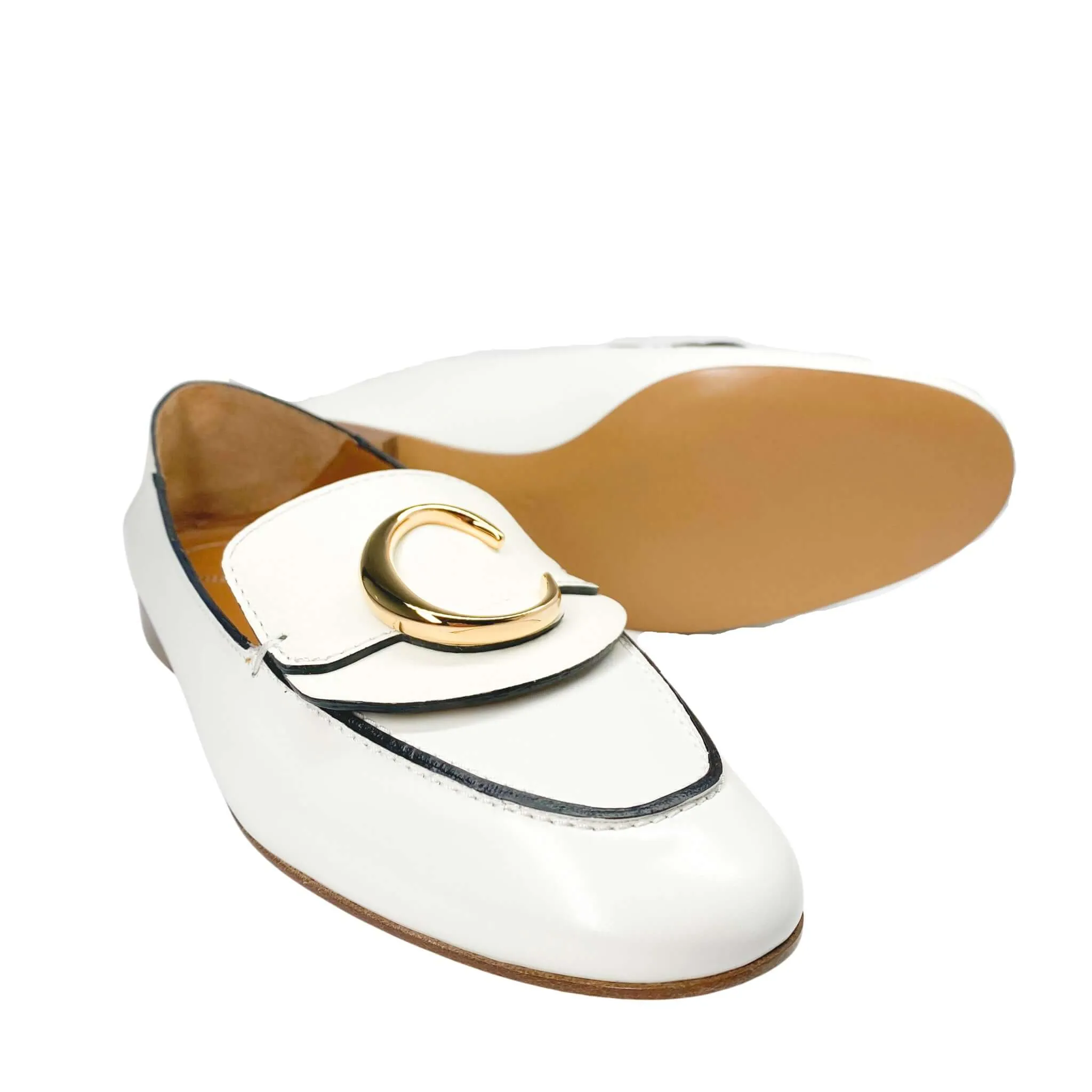 Chloe C Loafers in White Patent Leather