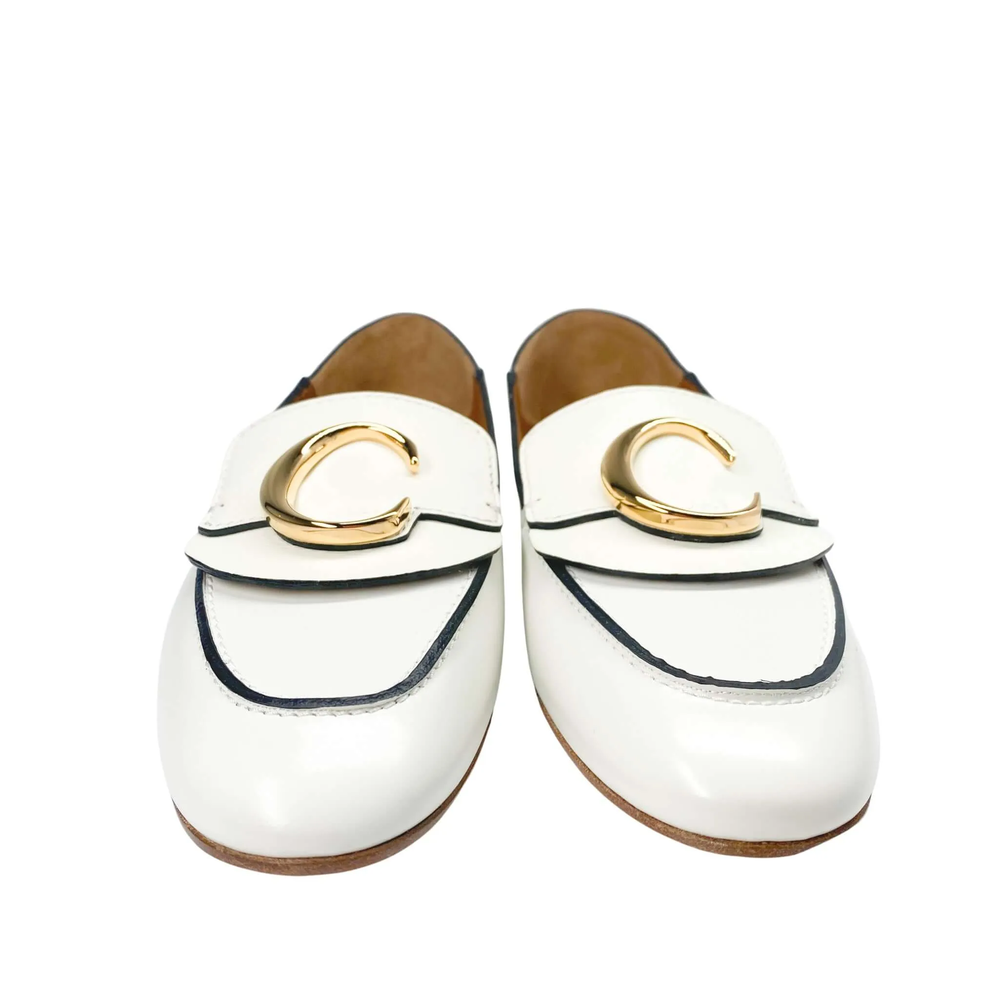 Chloe C Loafers in White Patent Leather