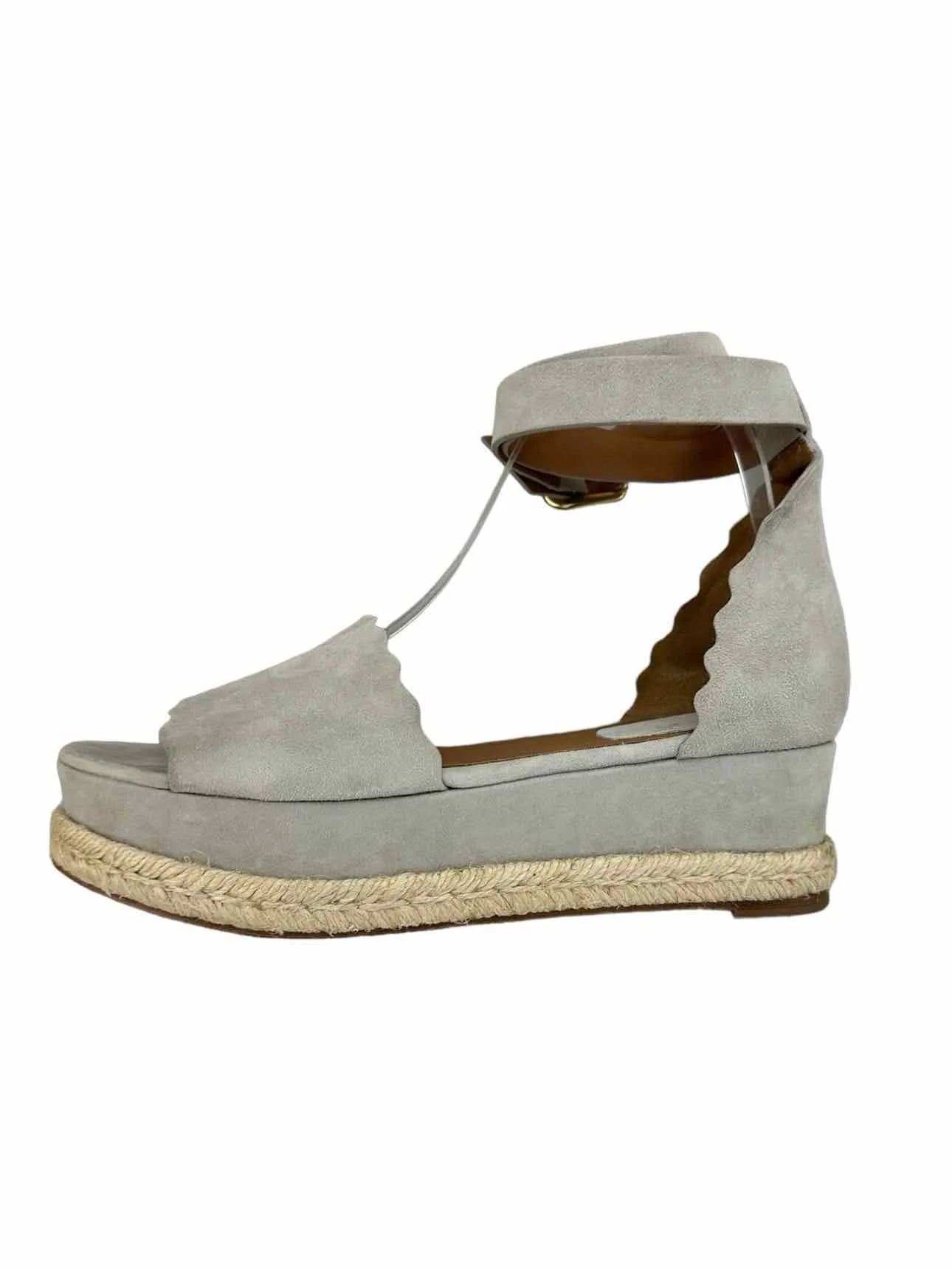 Chloe Gray Suede LAUREN Espadrille Sandals Size 40