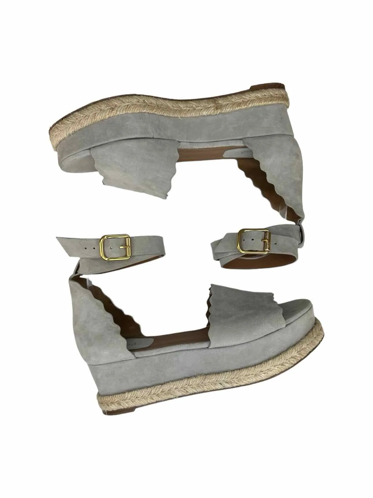 Chloe Gray Suede LAUREN Espadrille Sandals Size 40