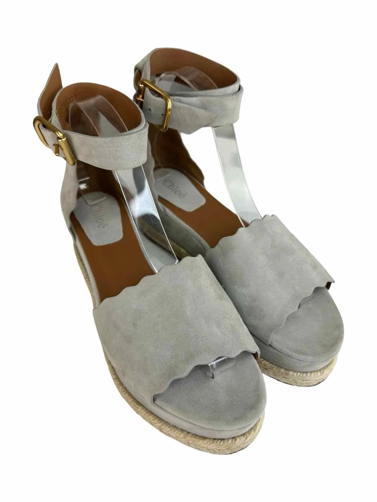 Chloe Gray Suede LAUREN Espadrille Sandals Size 40
