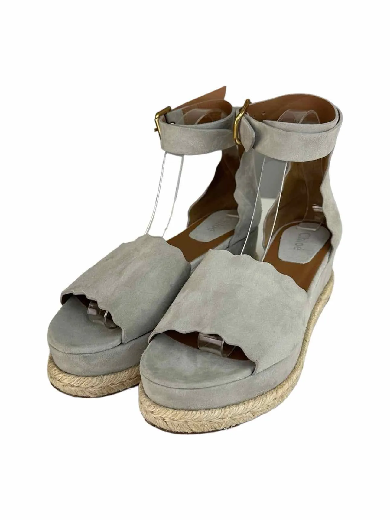 Chloe Gray Suede LAUREN Espadrille Sandals Size 40