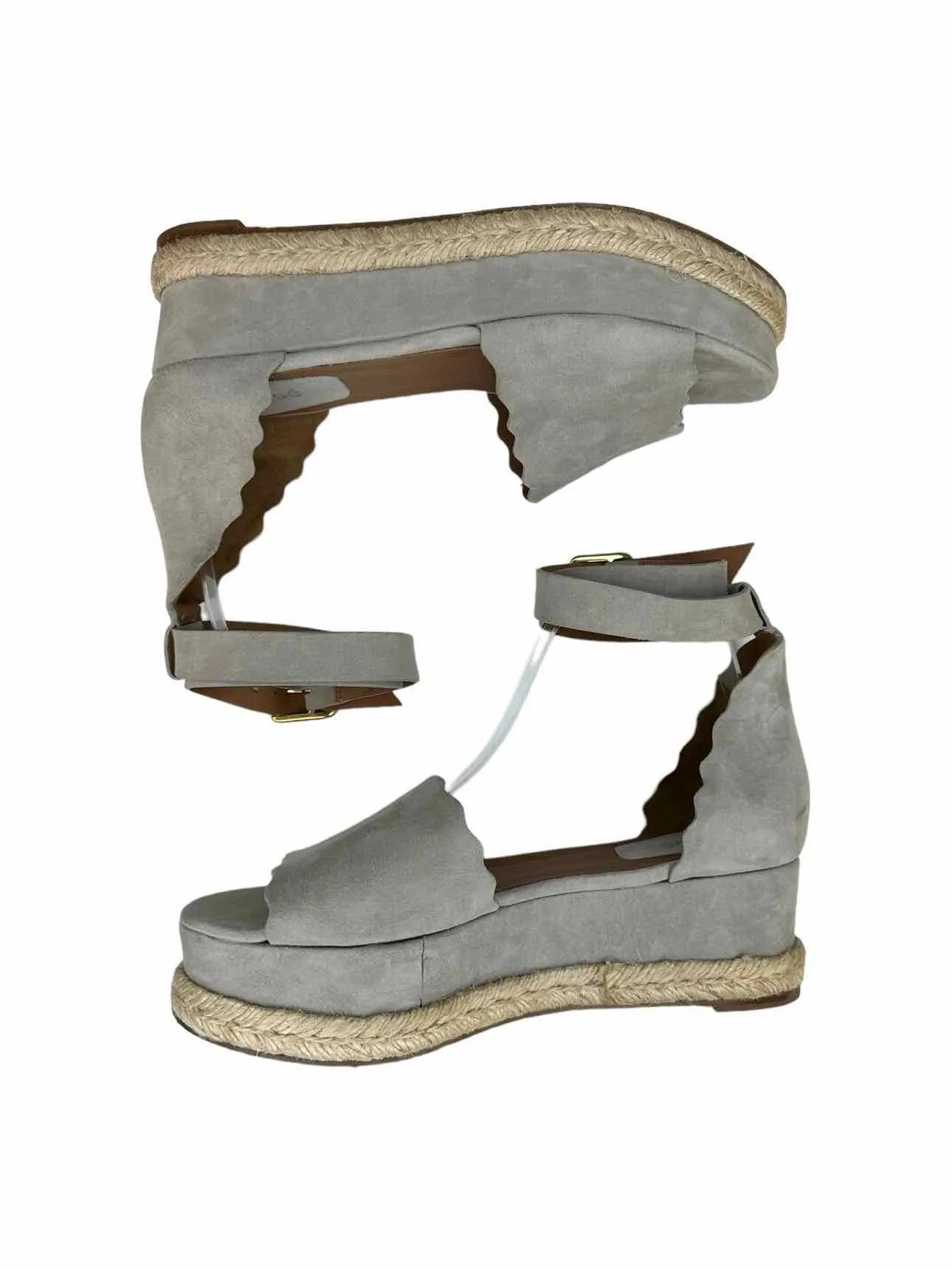 Chloe Gray Suede LAUREN Espadrille Sandals Size 40