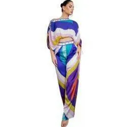 Clarette Cropped Blouse And Wide Pants Set-Purple Combo