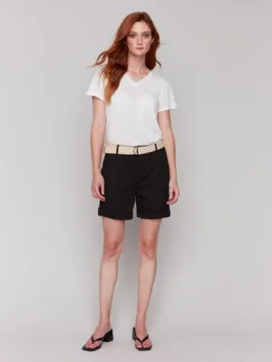 Cuffed Black Shorts with Belt
