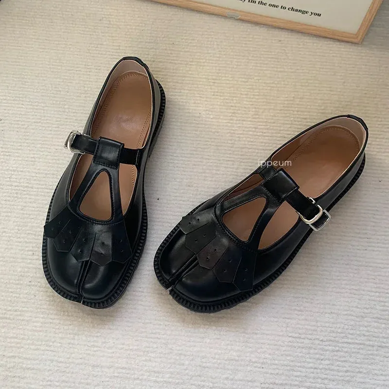 DAIIIBABYYY  -   Tabis Shoes Mary Janes For Women Size 42 2025 New Black Leather Split Toe Flats Loafers Mary Jane Platform Shoes