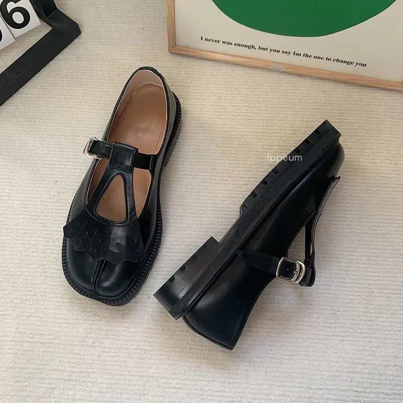 DAIIIBABYYY  -   Tabis Shoes Mary Janes For Women Size 42 2025 New Black Leather Split Toe Flats Loafers Mary Jane Platform Shoes