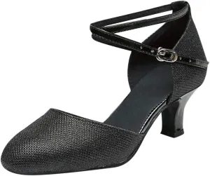 Dancing Dance Social Latin Shoes Ballroom Shoes Sequins Women's Tango Shoe Women's Middle Heels Strap Sandal Heel (Black, 5.5)