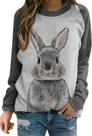 EFOFEI Womens Easter Bunny Sweatshirts Casual Cute Rabbit Tops Oversized Long Sleeve Shirts