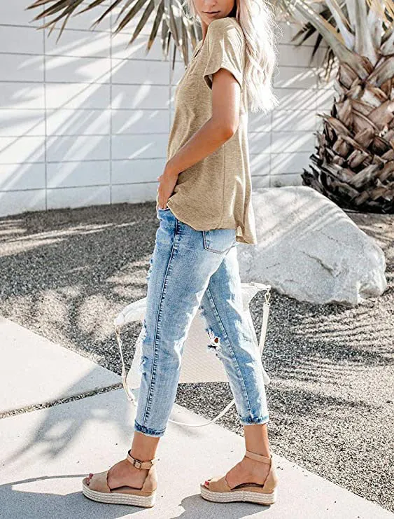 Fashion Solid Color Pocket Short Sleeve T-Shirt