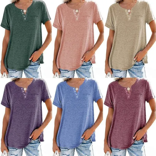 Fashion Solid Color Pocket Short Sleeve T-Shirt