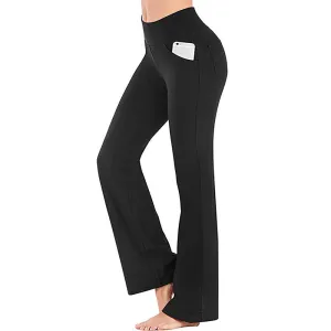 Hanerdun Women Bootcut Yoga Pants with Pockets Female High Waist Sweat Pant Workout Activewear