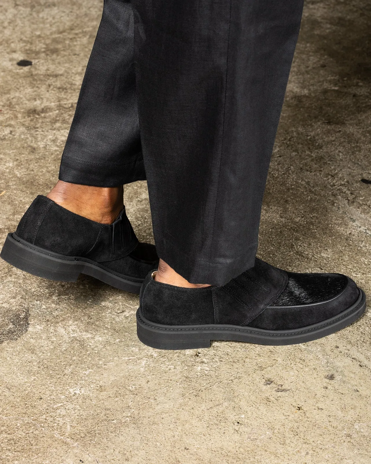 Horsehair Vamp Slip-On Shoes - Black