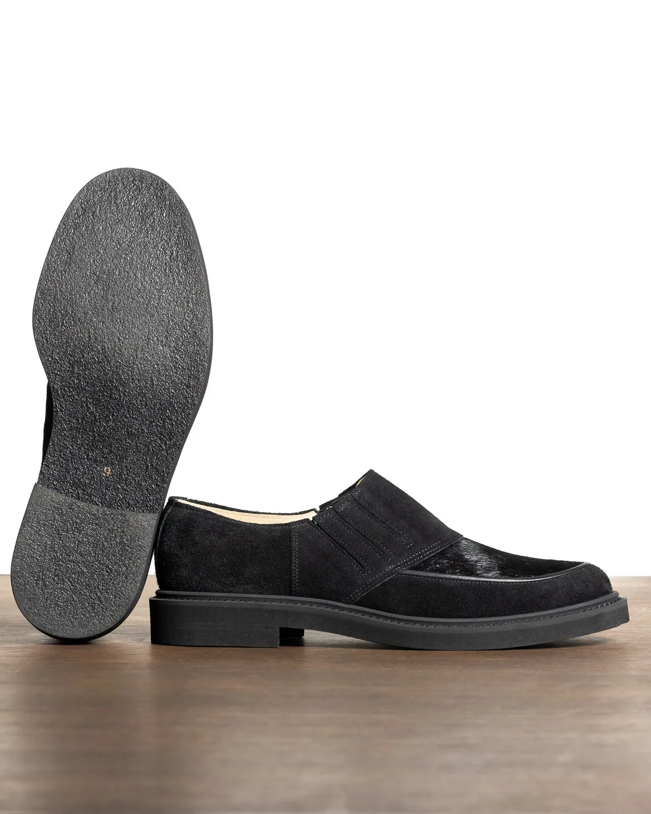 Horsehair Vamp Slip-On Shoes - Black