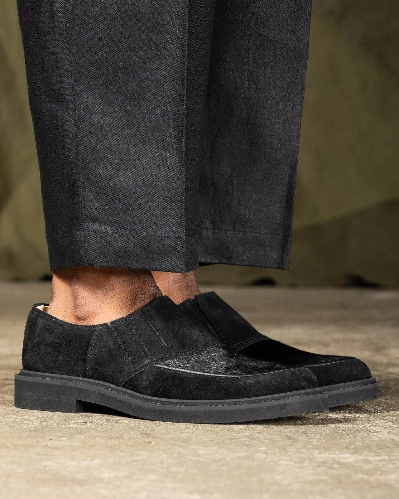 Horsehair Vamp Slip-On Shoes - Black