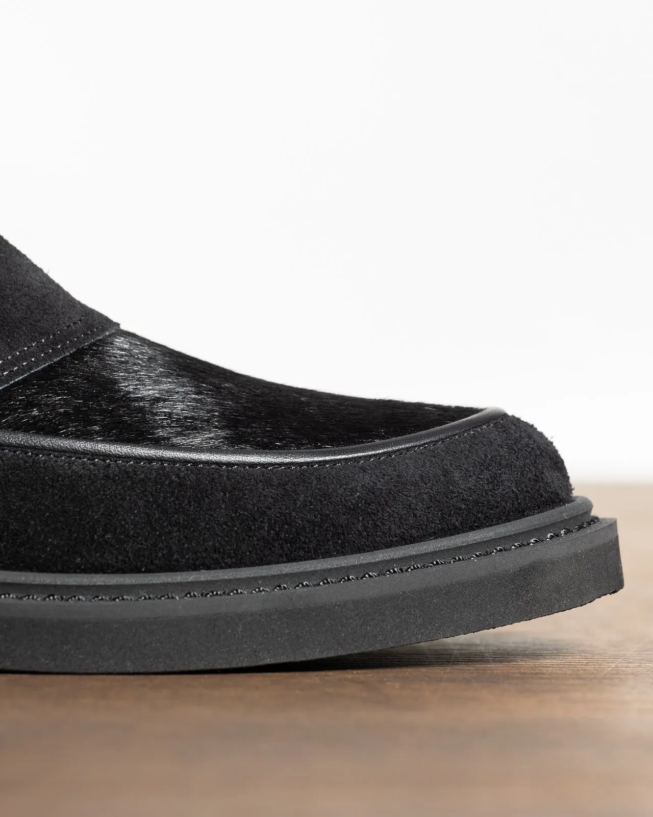 Horsehair Vamp Slip-On Shoes - Black