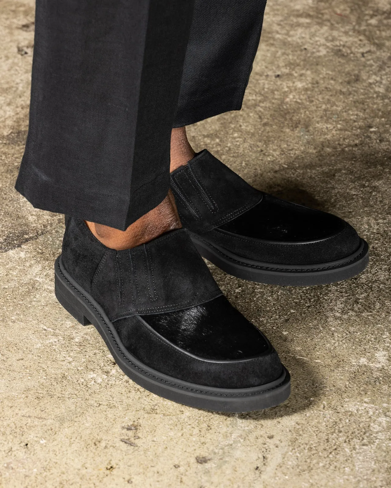 Horsehair Vamp Slip-On Shoes - Black