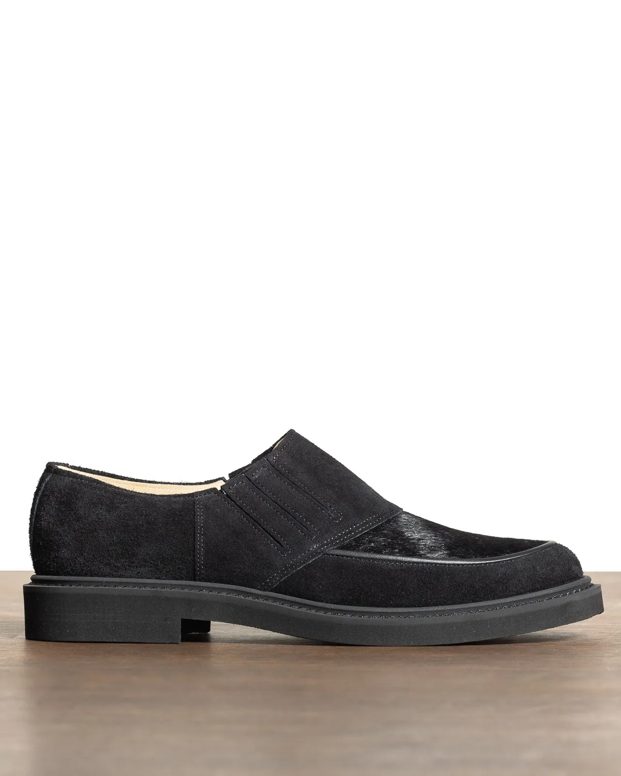 Horsehair Vamp Slip-On Shoes - Black
