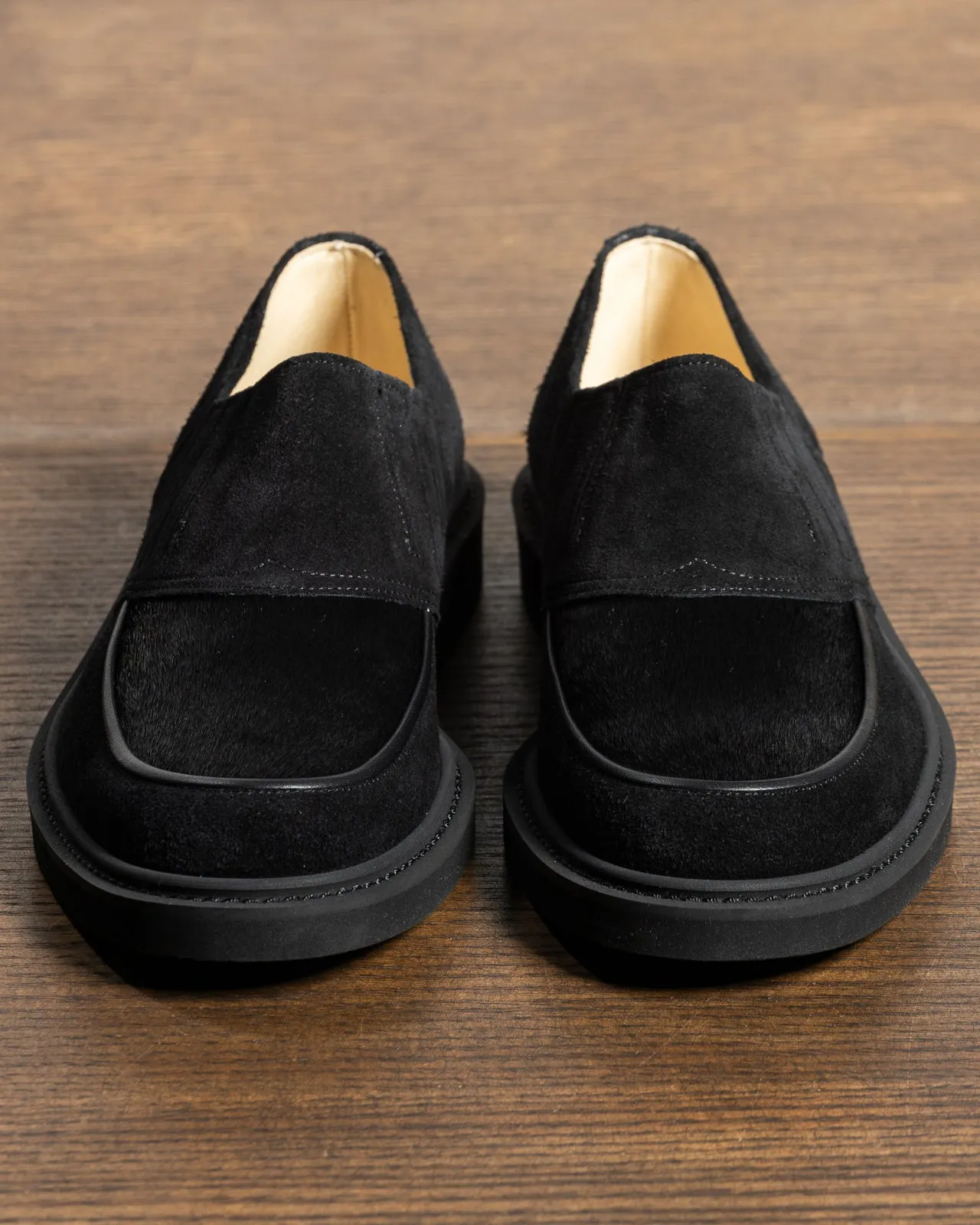Horsehair Vamp Slip-On Shoes - Black