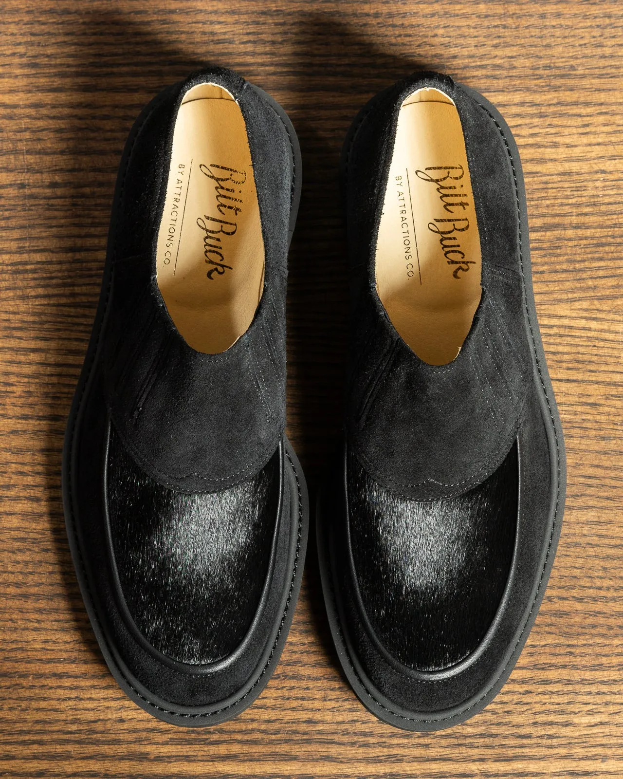 Horsehair Vamp Slip-On Shoes - Black