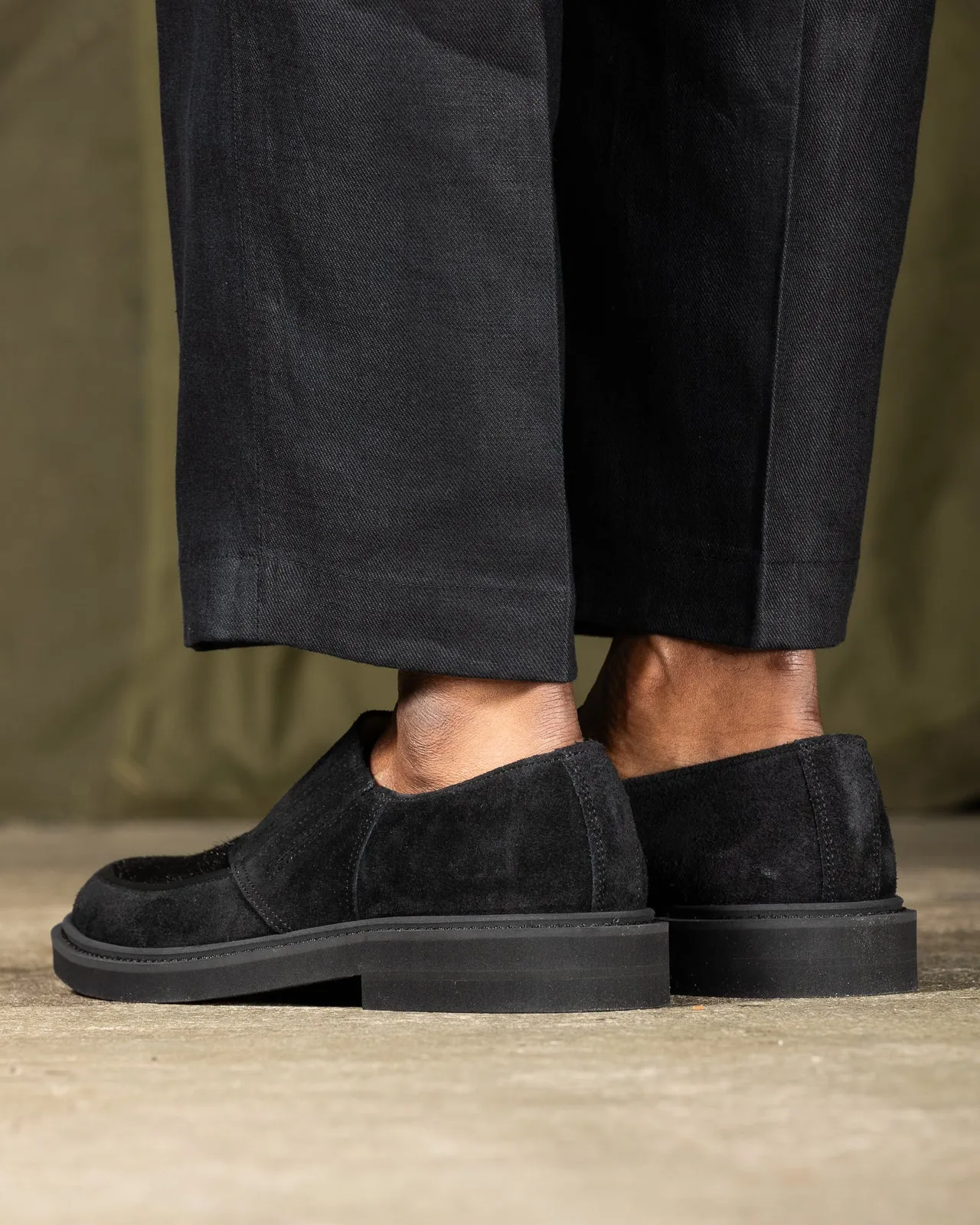 Horsehair Vamp Slip-On Shoes - Black