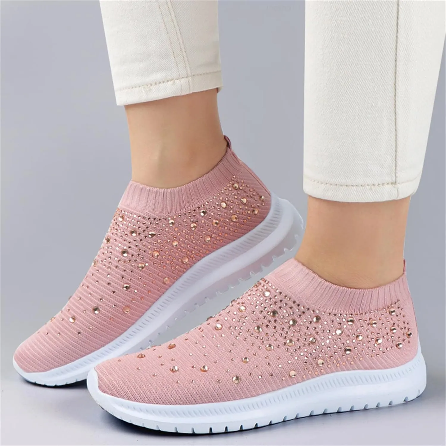 Lausiuoe Running Shoes For Women Arch Support Slip On Breathable Walking Shoes Fashion Sneakers Gym Workout Tennis Shoes