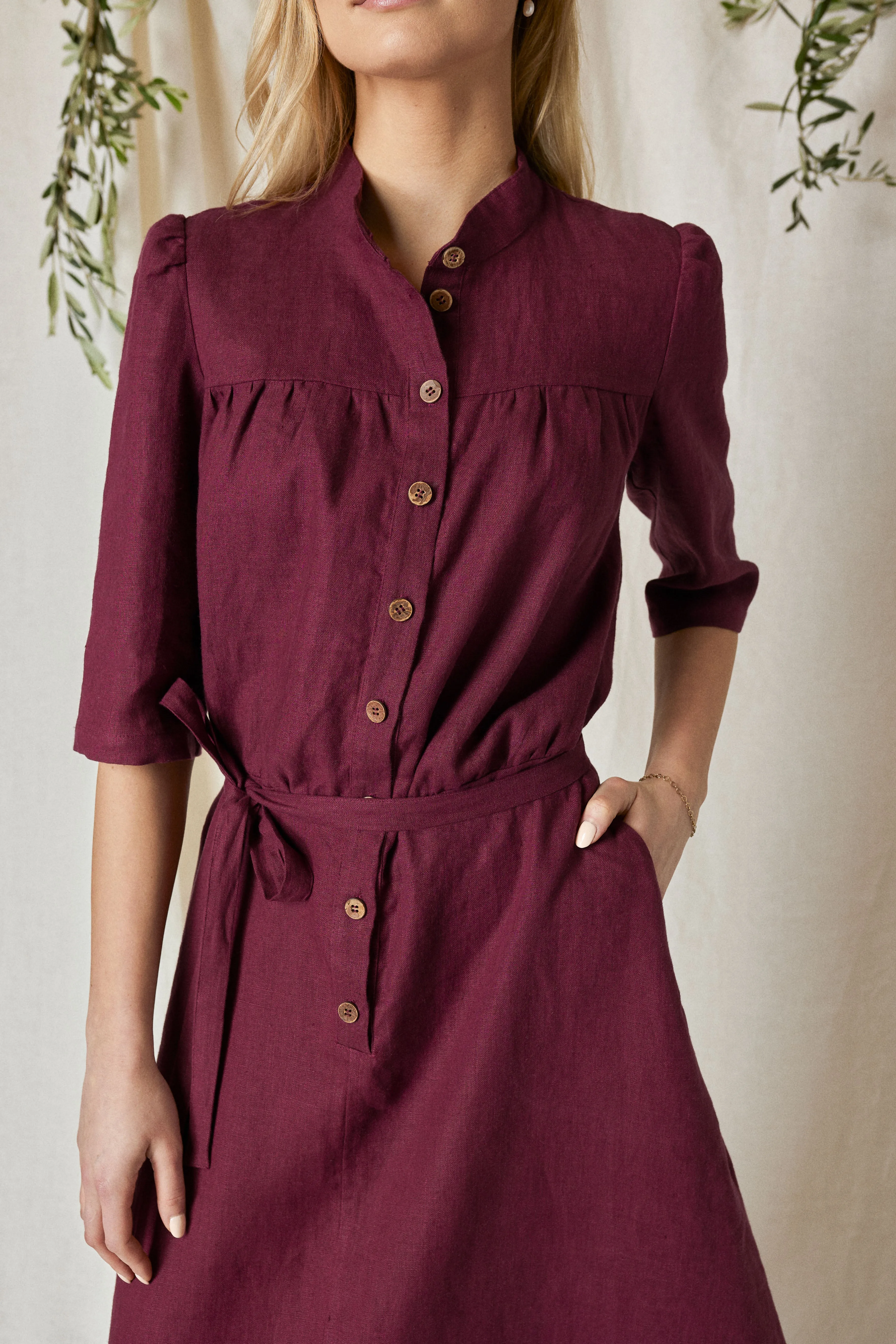 Linen Shirt Dress LYDIA in Marsala Color