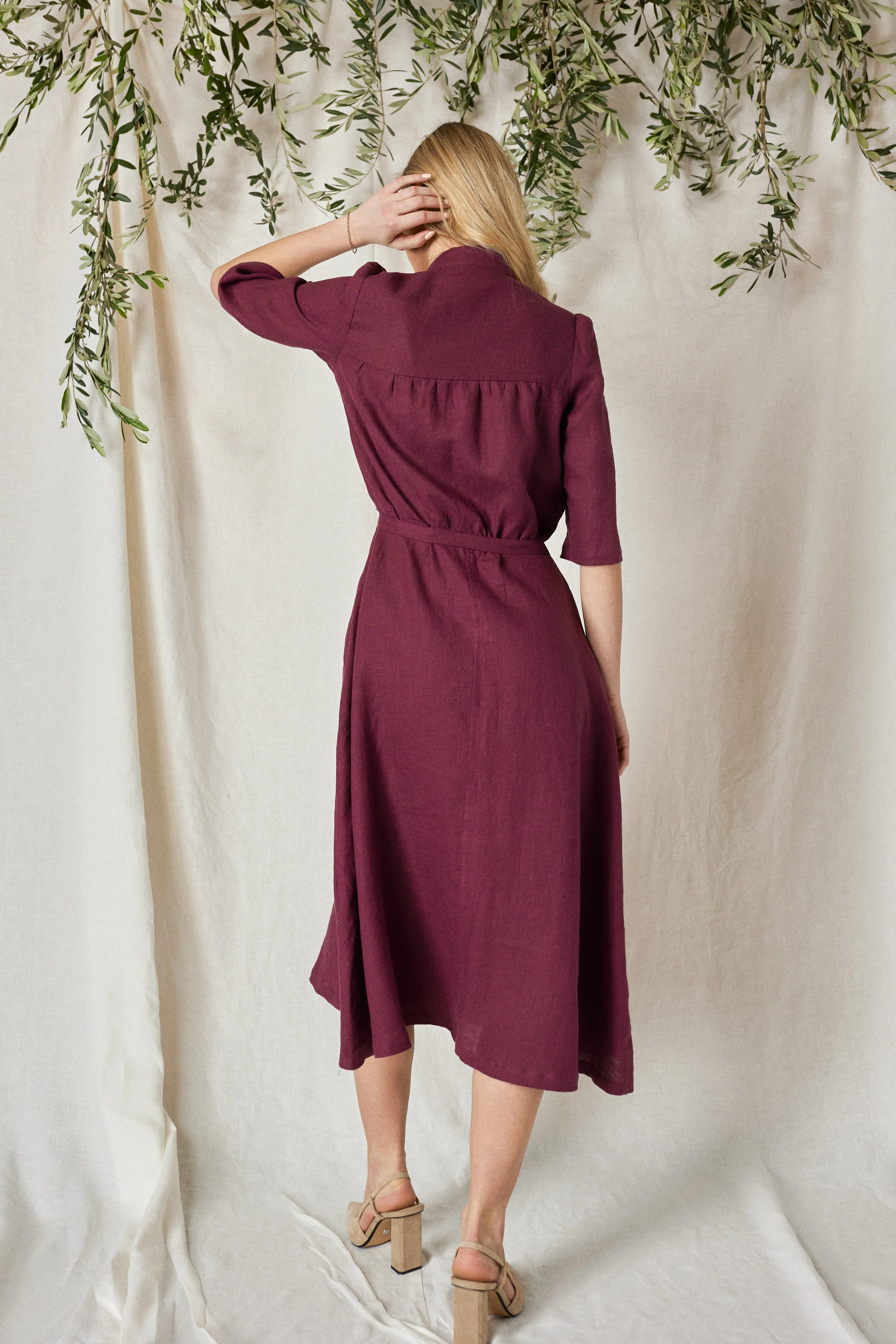 Linen Shirt Dress LYDIA in Marsala Color