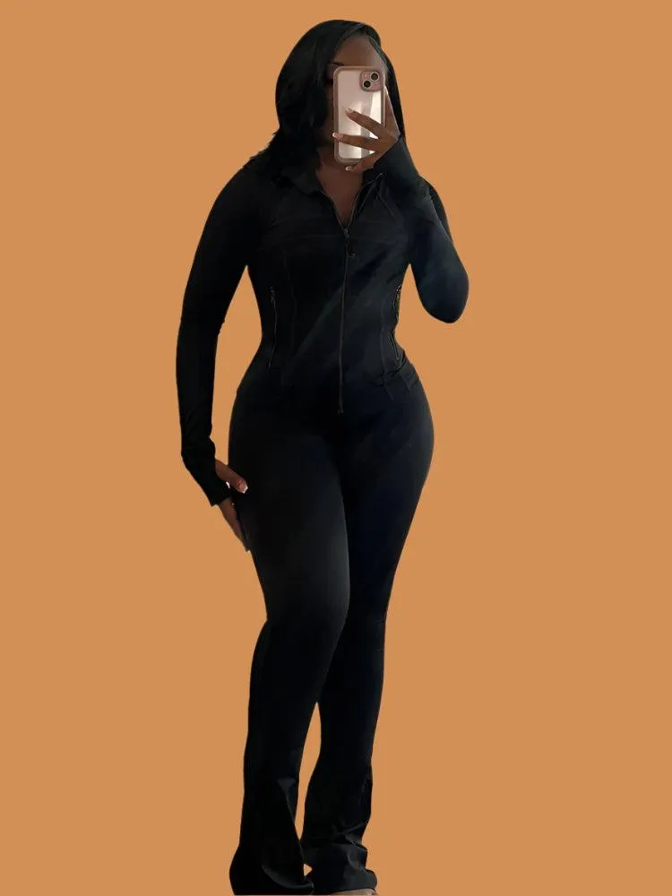 Long Sleeve Elegant Top & Flare Women’s  2-Piece Tracksuit Set for Autumn/Winter