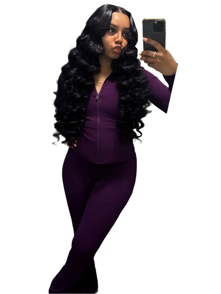 Long Sleeve Elegant Top & Flare Women’s  2-Piece Tracksuit Set for Autumn/Winter