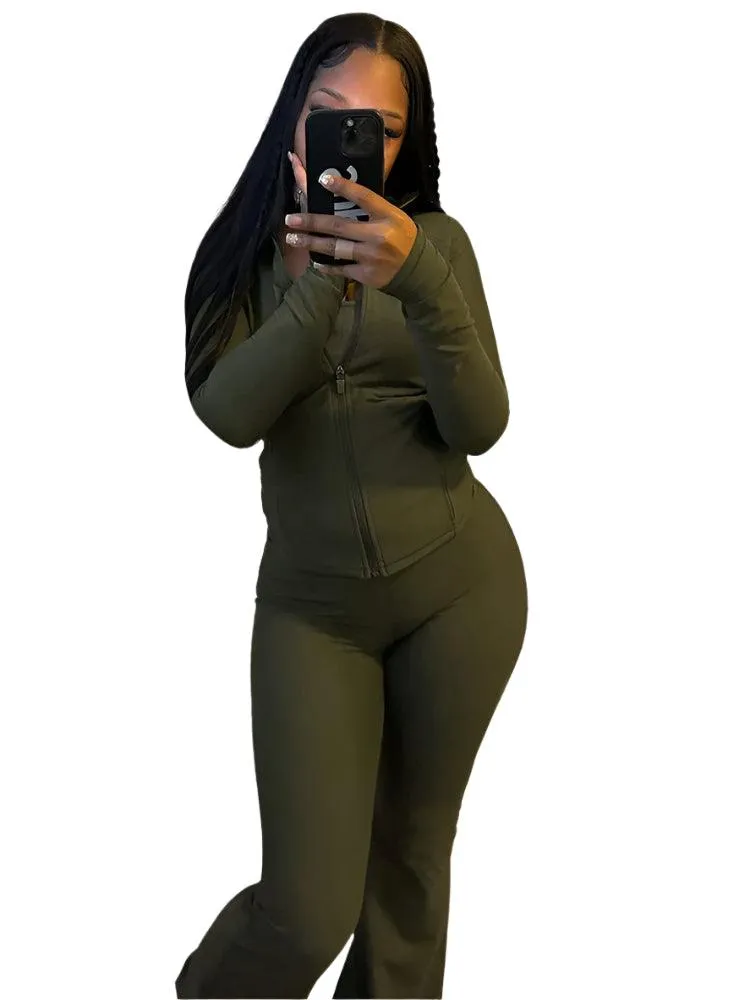 Long Sleeve Elegant Top & Flare Women’s  2-Piece Tracksuit Set for Autumn/Winter