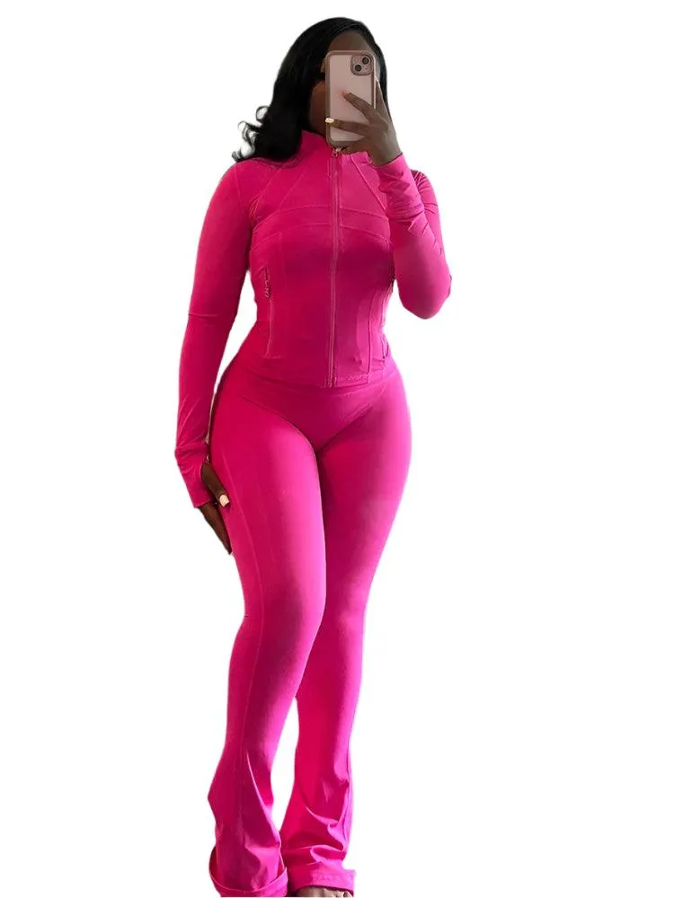 Long Sleeve Elegant Top & Flare Women’s  2-Piece Tracksuit Set for Autumn/Winter