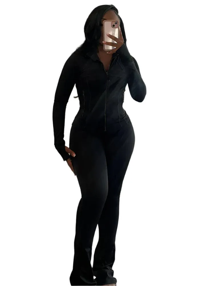 Long Sleeve Elegant Top & Flare Women’s  2-Piece Tracksuit Set for Autumn/Winter