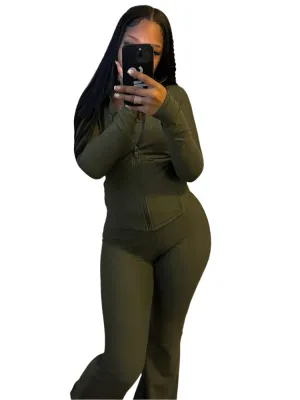 Long Sleeve Elegant Top & Flare Women’s  2-Piece Tracksuit Set for Autumn/Winter