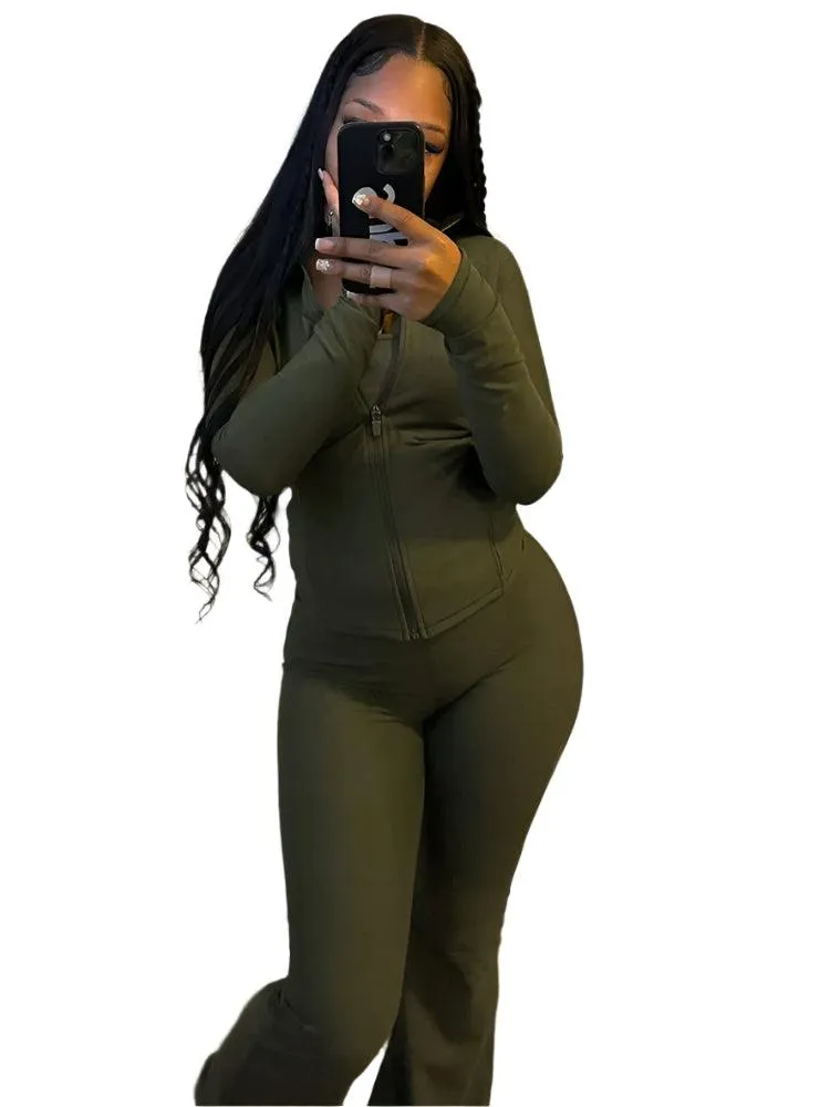 Long Sleeve Elegant Top & Flare Women’s  2-Piece Tracksuit Set for Autumn/Winter