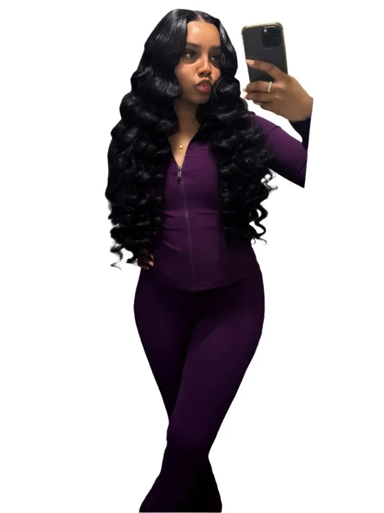 Long Sleeve Elegant Top & Flare Women’s  2-Piece Tracksuit Set for Autumn/Winter