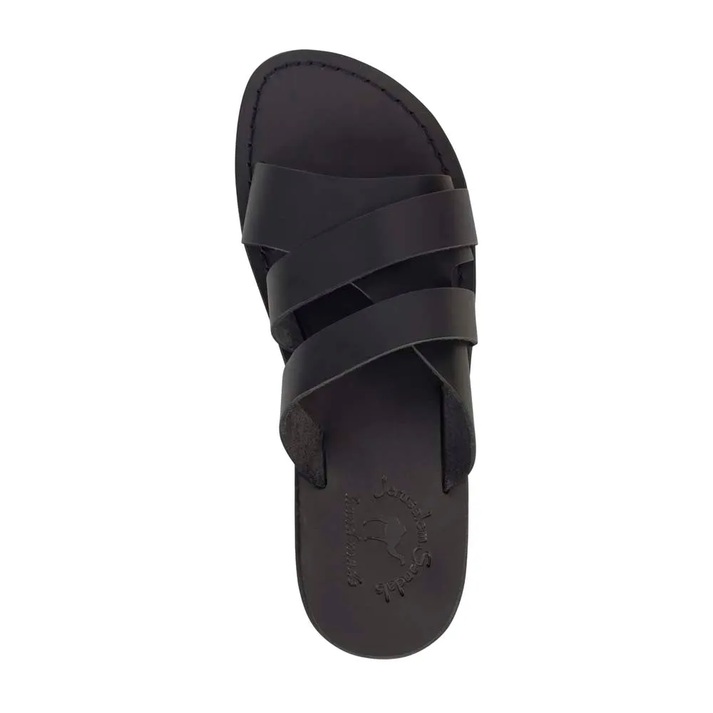 Lucas - Leather Open Toe Slide Sandal | Black