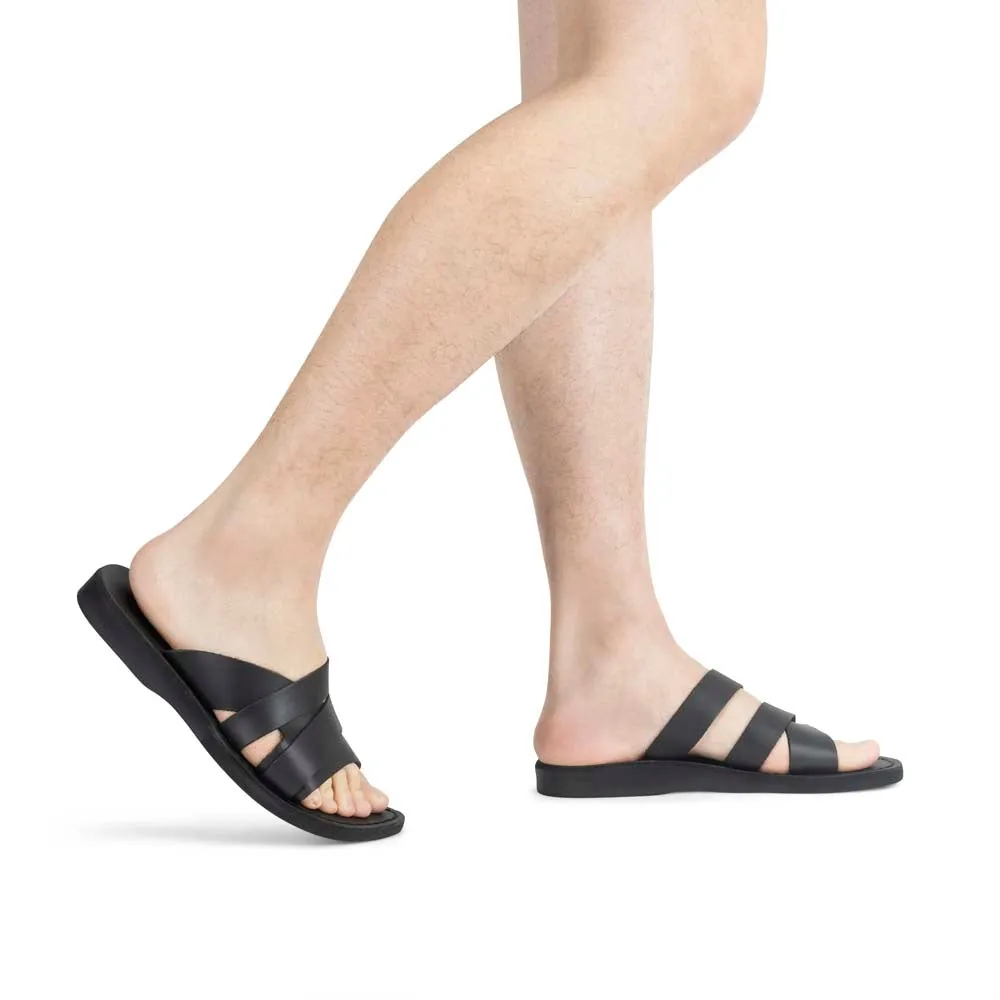 Lucas - Leather Open Toe Slide Sandal | Black